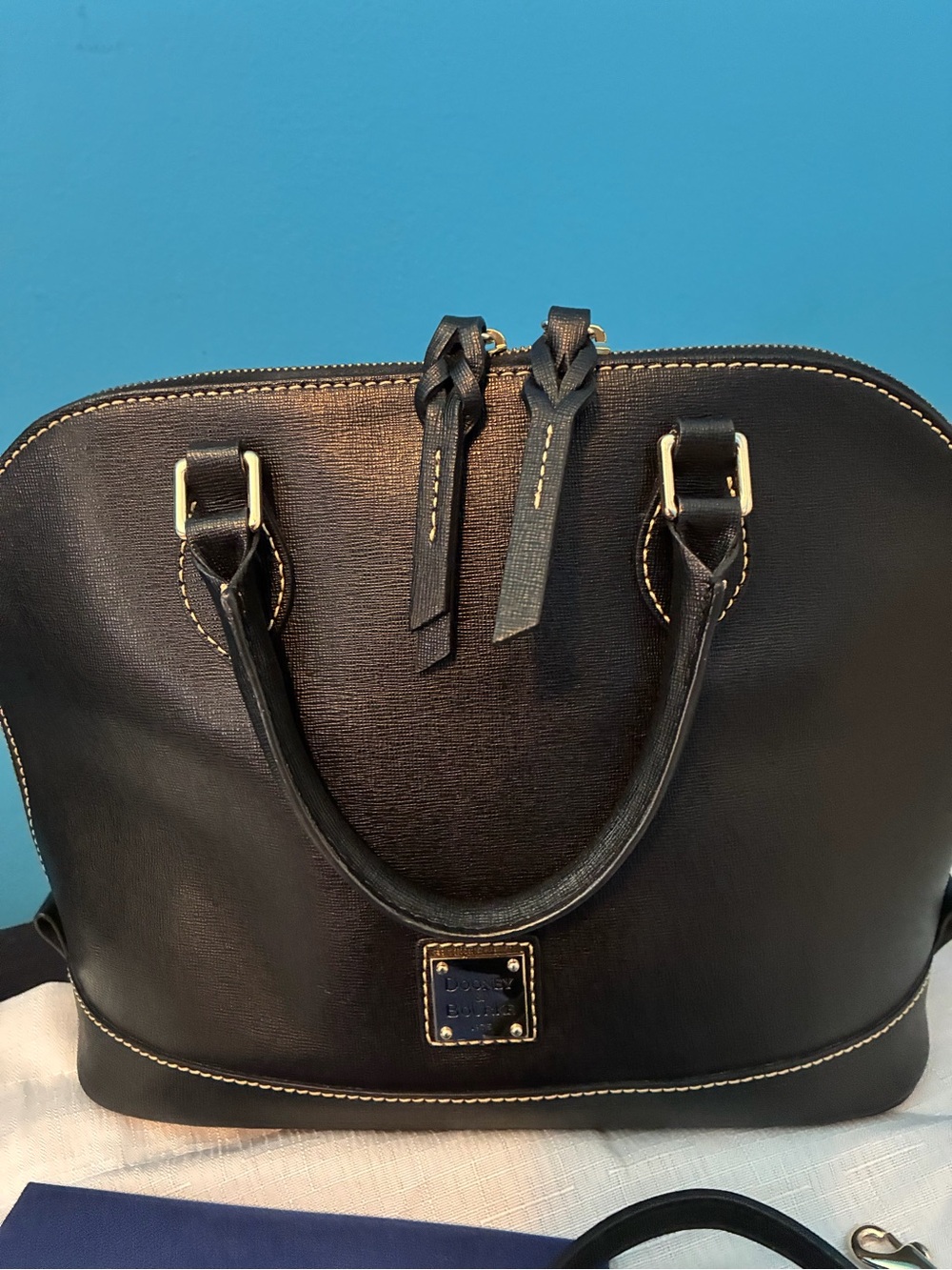 Dooney & Bourke Black Dome Satchel with Gold Hardware
